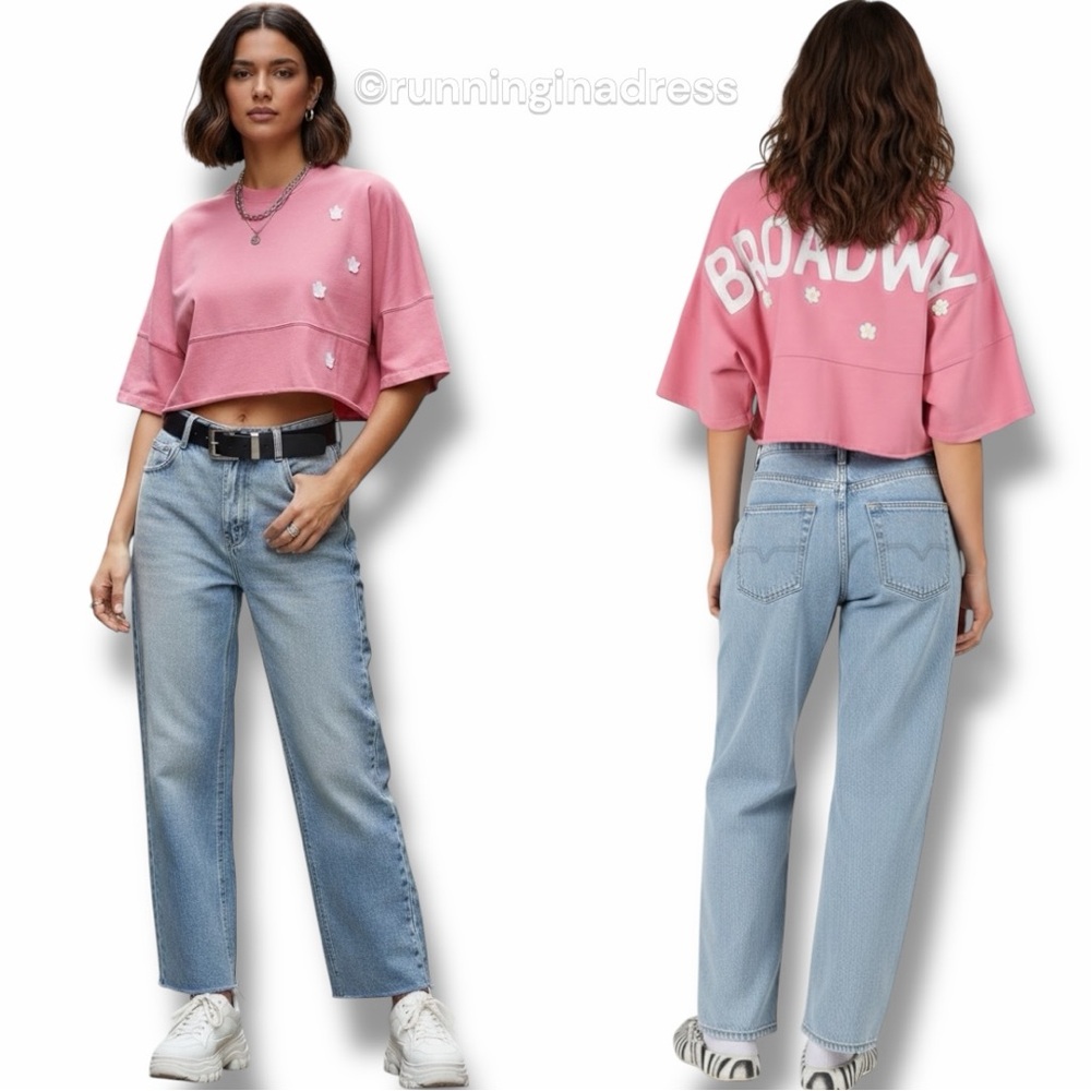 NWT Spirit Jersey Broadway NYC Crop Top In Pink & White Size Unisex Small